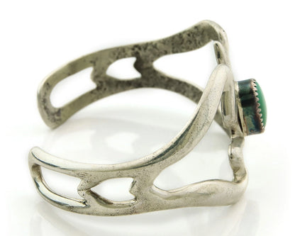 Navajo Cuff Bracelet Sterling Silver Sand Cast Turtle Turquoise Signed F