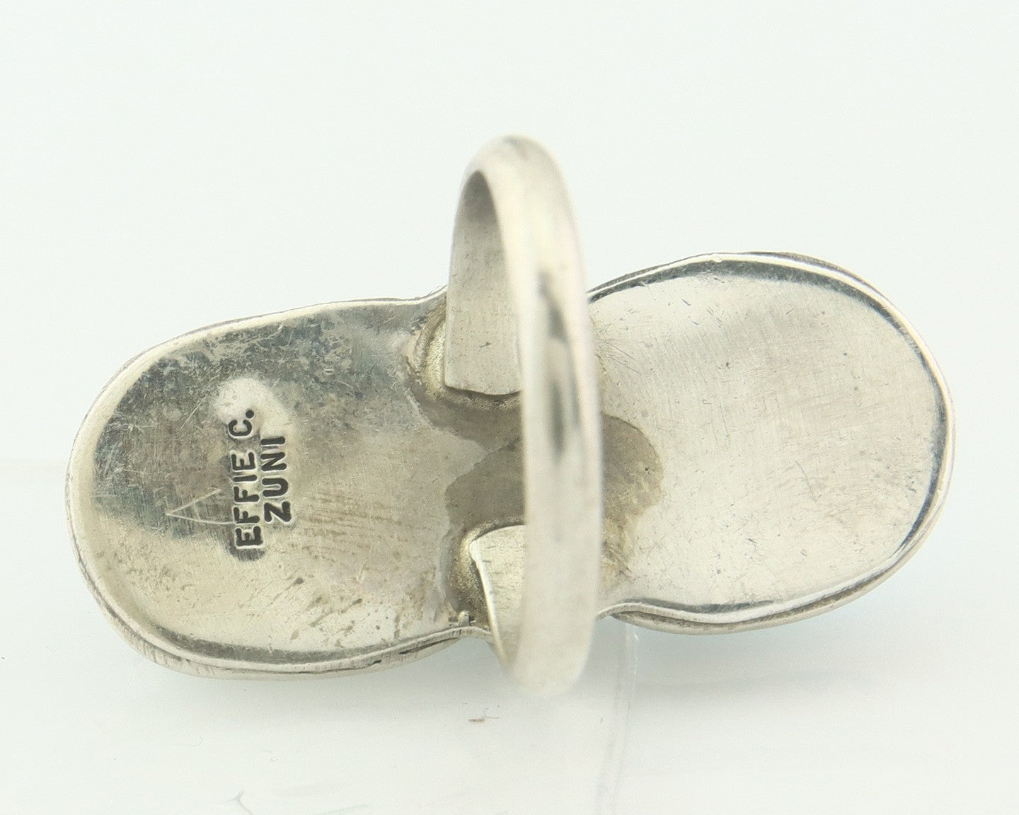 Vintage Zuni Ring 925 Sterling Silver Turquoise Signed Effie Calavasa Size 6.75