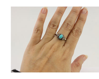 Navajo Ring 925 Silver Kingman Turquoise Native American Artist Made In 1985