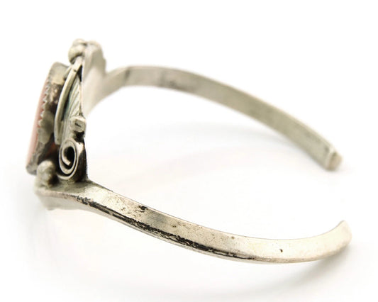 Navajo Cuff Bracelet Sterling Silver Authentic Pink Muscle Signed Justin Morris