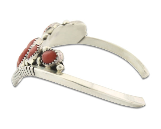 Vintage Navajo Bracelet 925 Silver Red Coral handmade Traditional Cuff