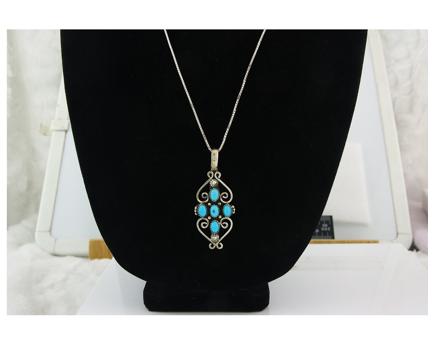 Navajo Sterling Silver Necklace Authentic Turquoise Vintage Signed Montoya
