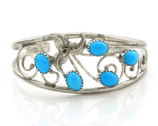 Navajo Cuff Bracelet Sterling Silver Turquoise Vintage Signed SH