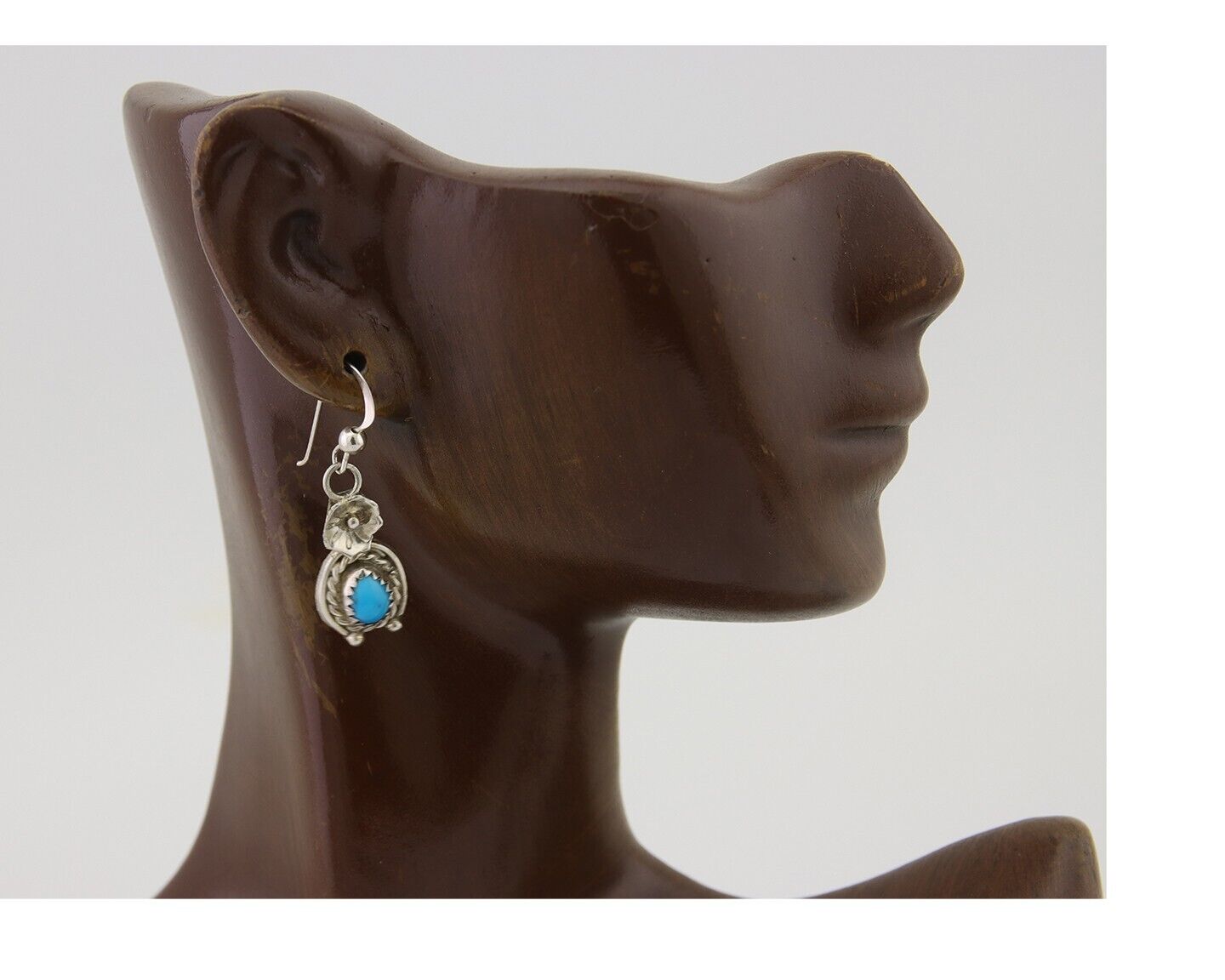 Navajo Dangle Earrings 925 Silver Natural Turquoise Artist Signed DB C.80's