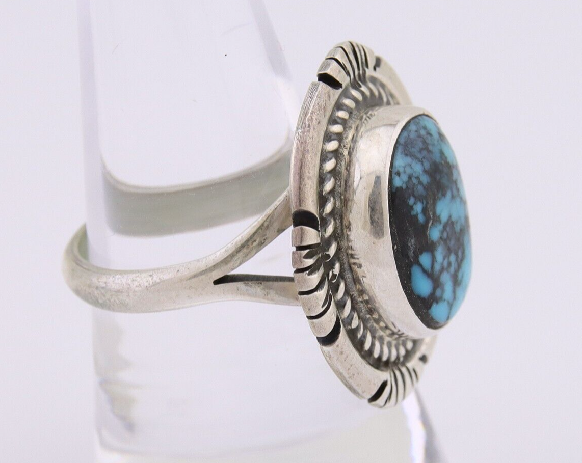Navajo Ring 925 Silver Spiderweb Turquoise Signed Jon McCray C.80's