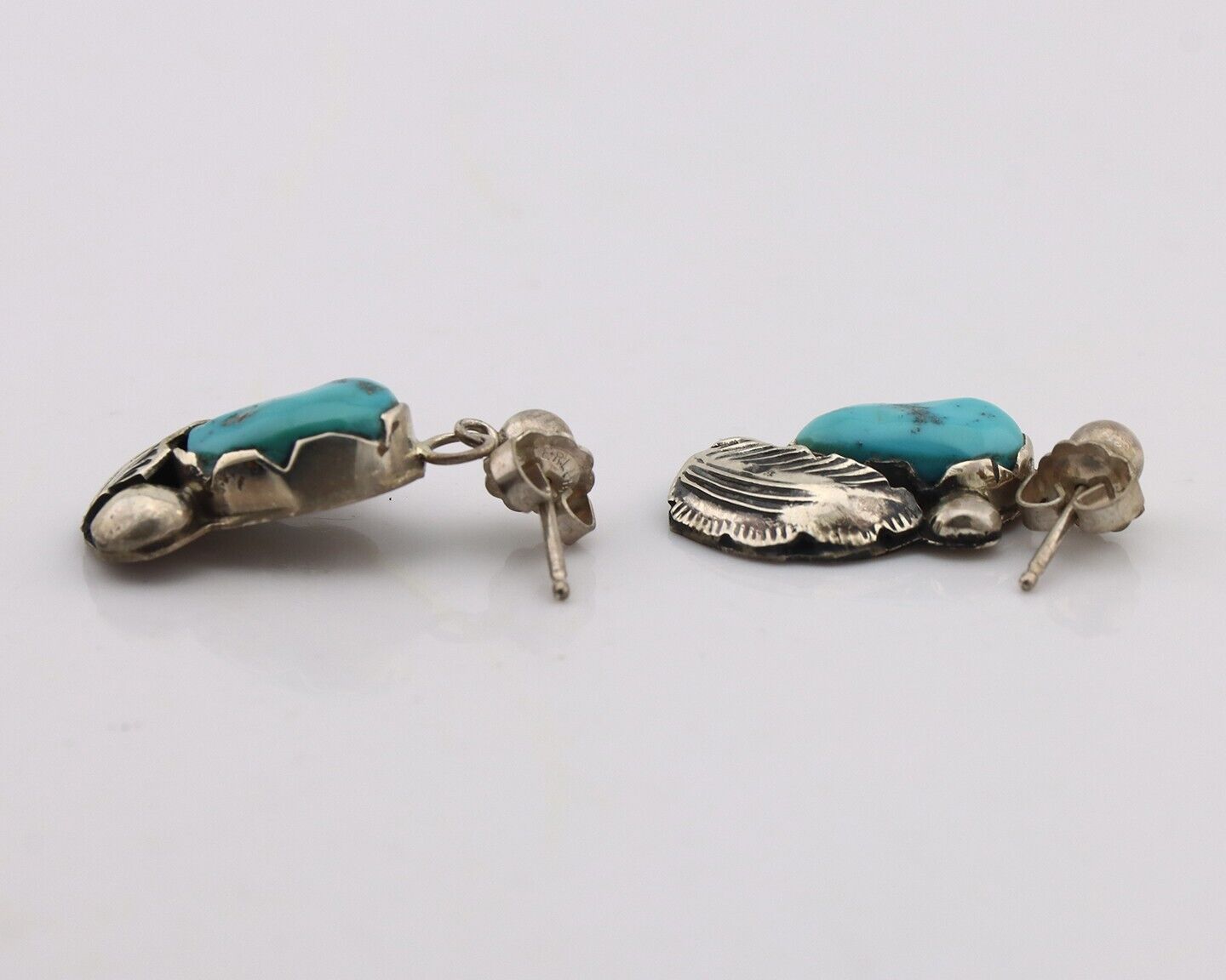 Zuni Dangle Handmade Earrings 925 Silver Blue Turquoise Native Artist C.80's