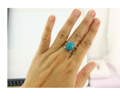 Vintage Navajo Ring Sterling Natural Gemstone Native Artist Size 6.5