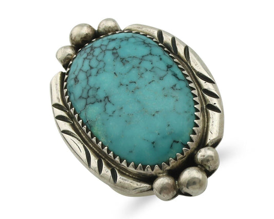 Navajo Ring 925 Silver Natural Spiderweb Turquoise Native American Artist C.80's