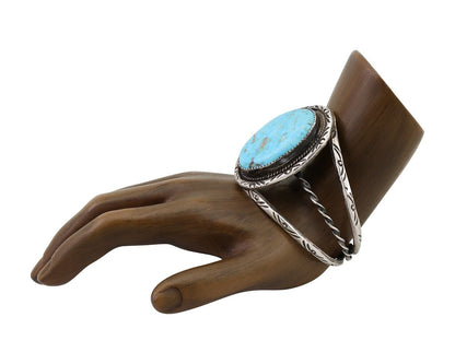 Navajo Cuff Bracelet 925 Silver Natural Turquoise Artist Signed JMC C.80's