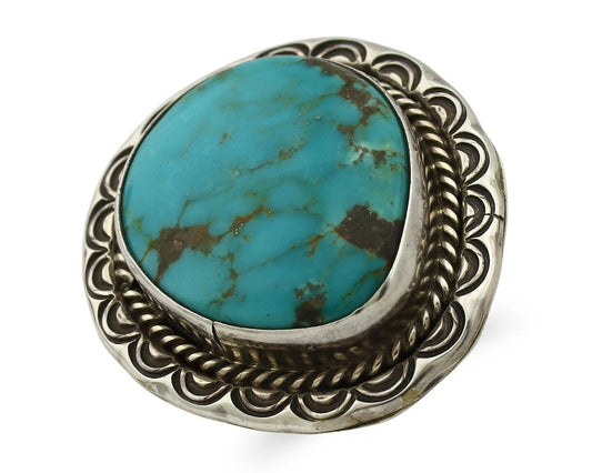 Navajo Ring 925 Silver Natural Turquoise Native Artist Signed KH C.80's