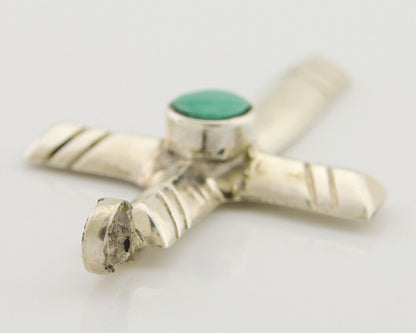 Navajo Sand Cast Cross Pendant 925 Silver Turquoise Artist Signed J Yazzie C.80s