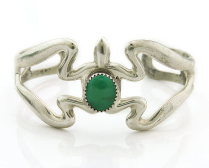 Navajo Cuff Bracelet Sterling Silver Sand Cast Turtle Turquoise Signed F