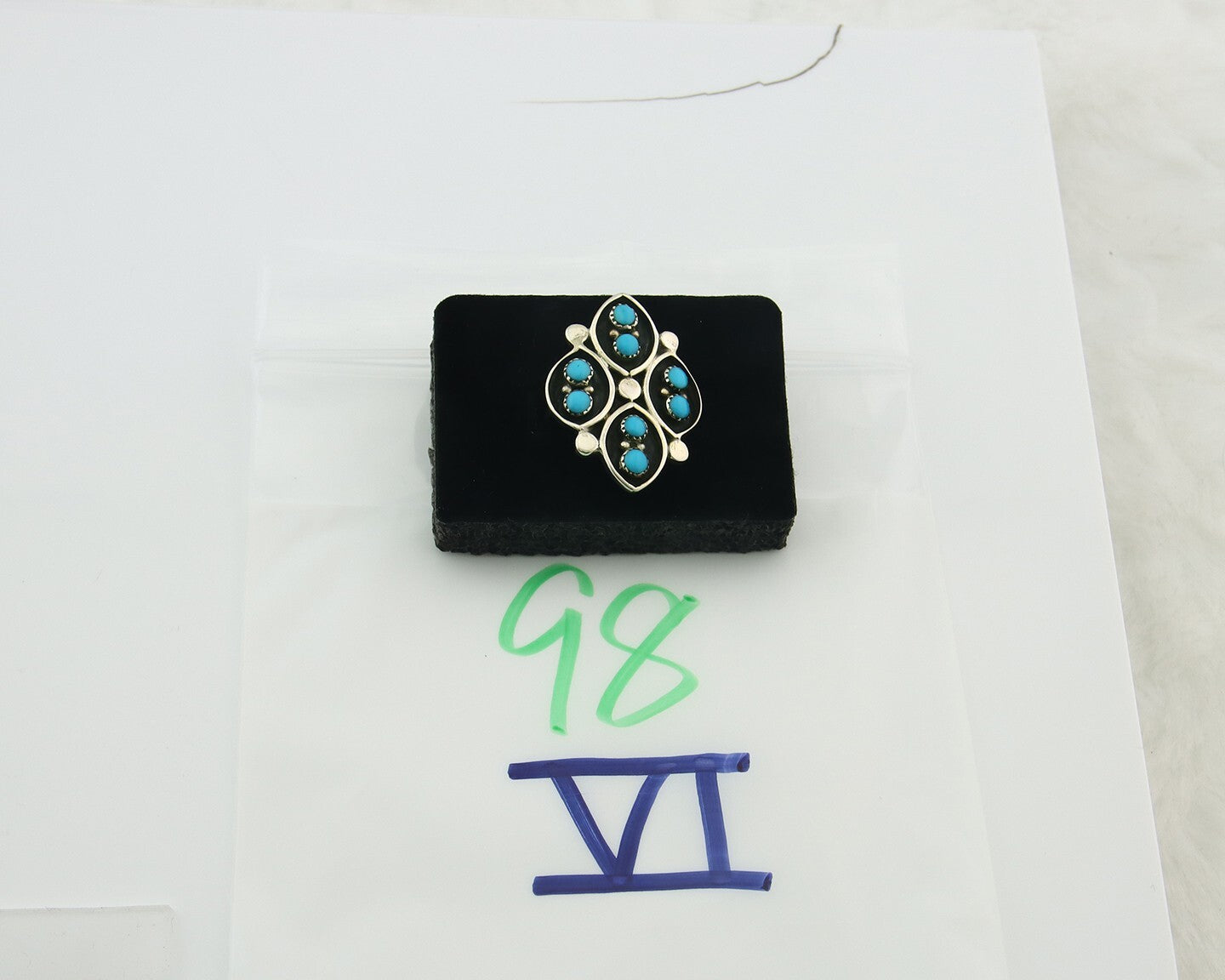 Vintage Zuni Ring 925 Sterling Authentic Natural Turquoise Native Artist Sz 7.75