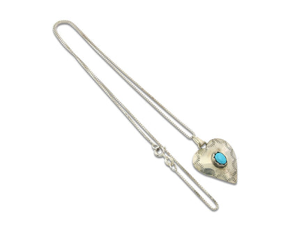 Navajo Sterling Silver Necklace Authentic Turquoise Vintage Handmade Artist ES