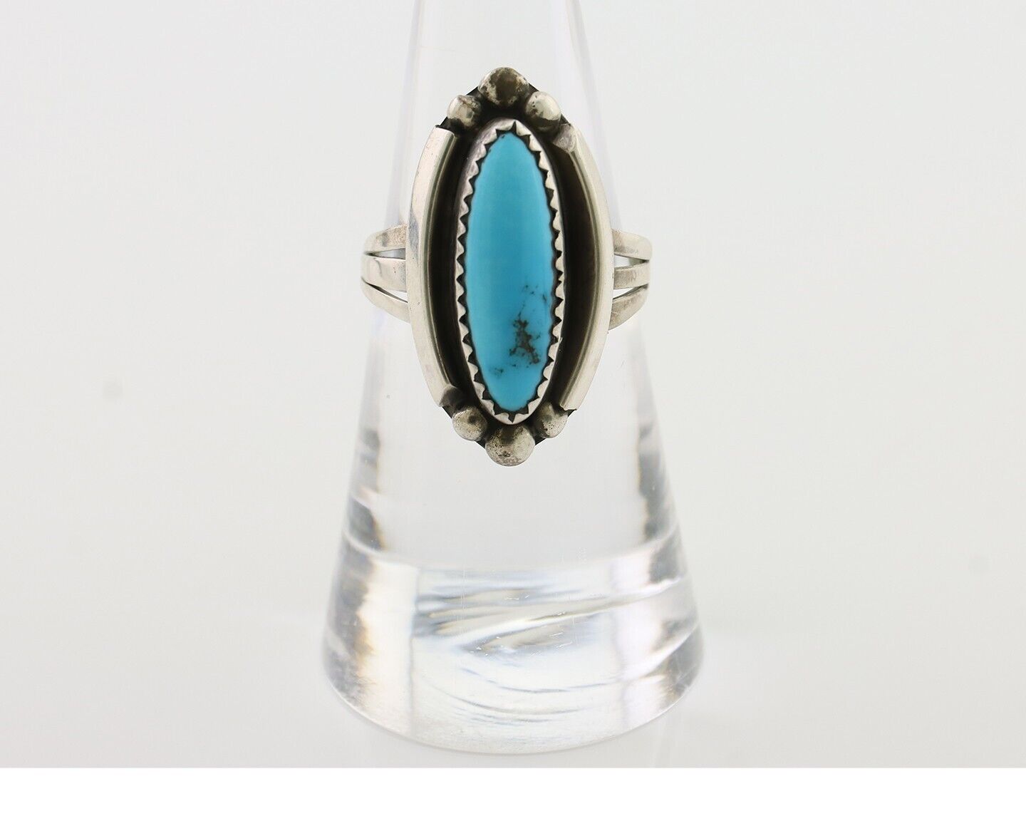 Navajo Ring 925 Silver Kingman Turquoise Artist Signed SC Size 7.0 C.80's