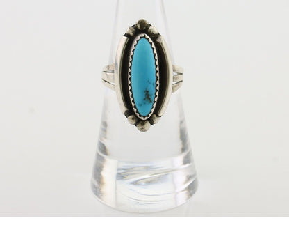 Navajo Ring 925 Silver Kingman Turquoise Artist Signed SC Size 7.0 C.80's