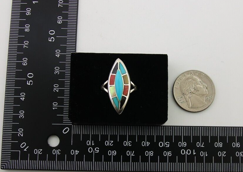 Navajo Ring 925 Silver Turquoise Shell Onyx Spiney Oyster Native Artist C.80's