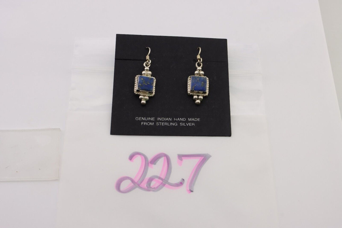 Navajo Earrings 925 Silver Natural Mined Lapis Native American Artist C.80's