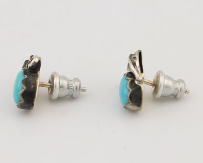 Navajo Handmade Earrings 925 Silver Natural Turquoise Native Artist C.80's