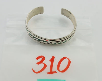 Navajo Inlay Bracelet 925 Silver Turquoise & Coral Signed Stanely Bain C.80's