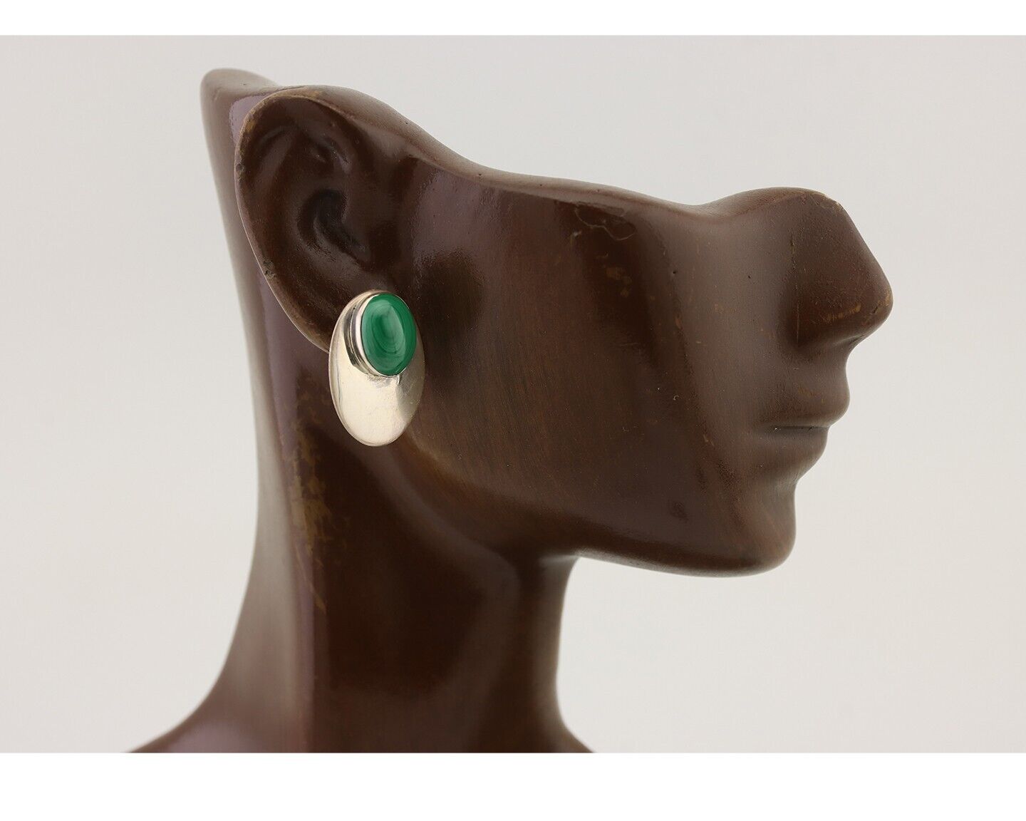 Navajo Shield Earrings 925 Silver Natural Malachite Signed Ella Peters C.80's