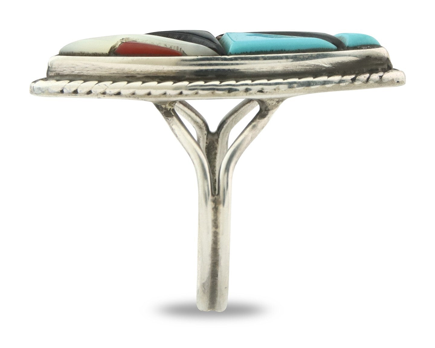 Vintage Zuni Ring 925 Sterling Silver Natural Gemstone Signed R & GT Size 7.0