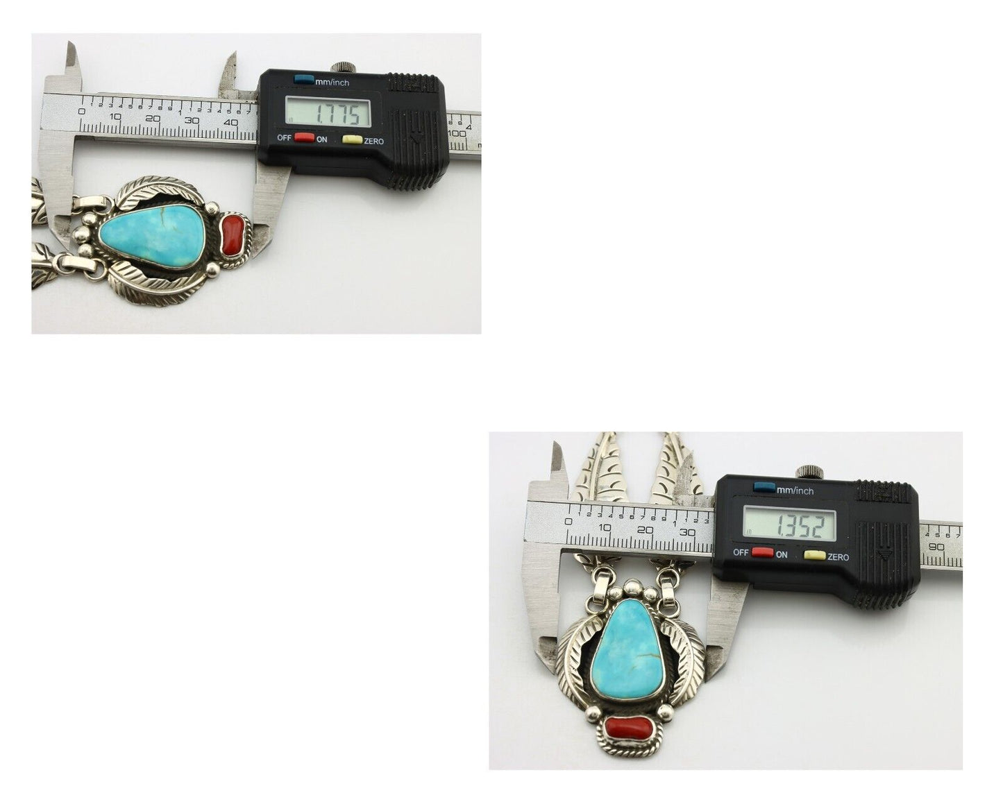 Navajo Necklace 925 Silver Turquoise & Coral Artist Signed Rabbit Stick C.2008