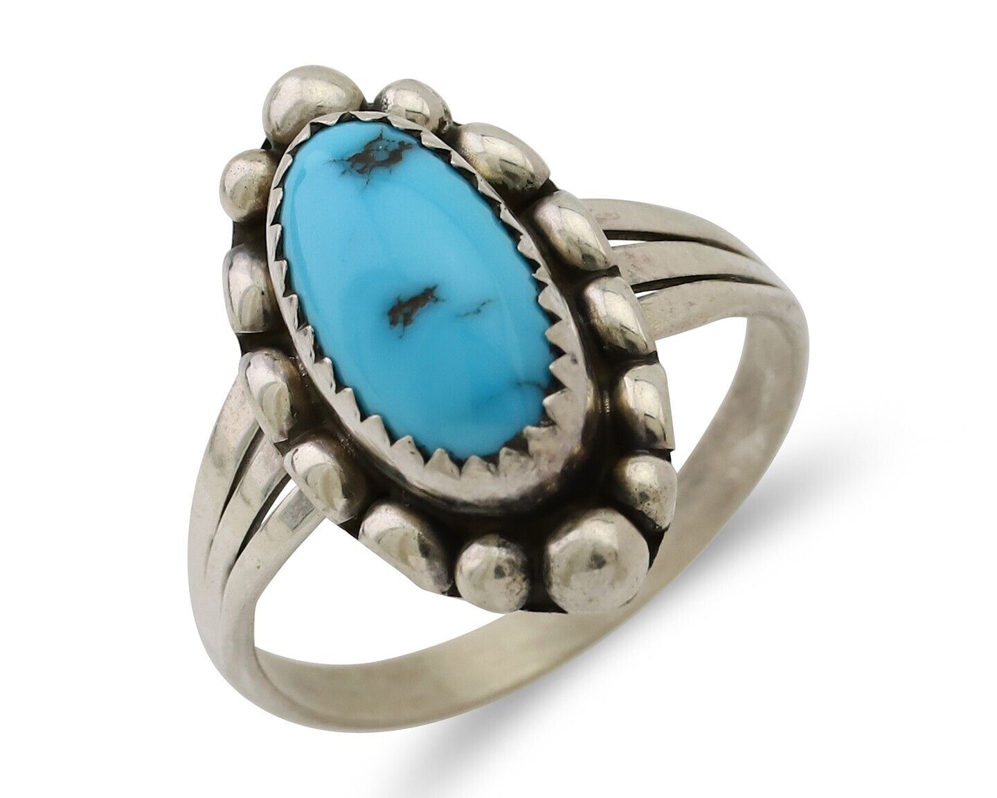 Navajo Ring 925 Silver Sleeping Beauty Turquoise Artist Signed SC C.80's