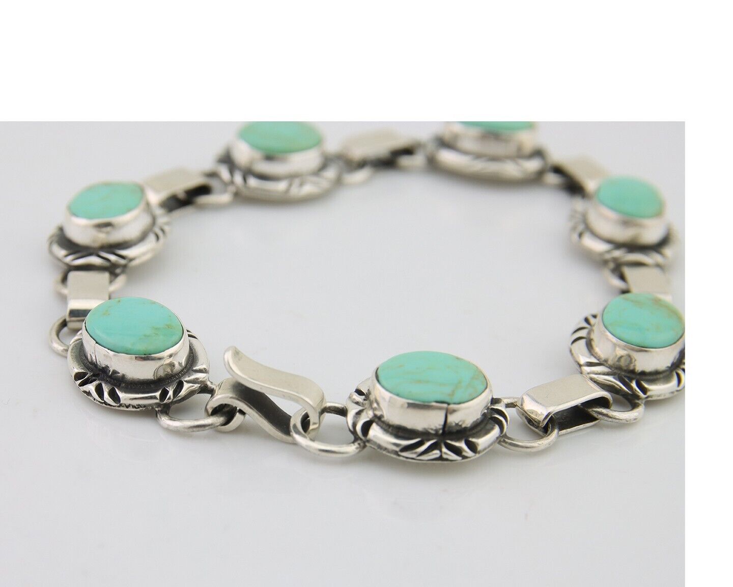 Navajo Bracelet 925 Silver Natural Blue Turquoise Native American Artist C.80's