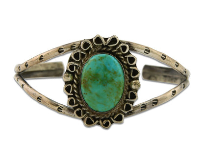 Navajo Bracelet 925 Silver Turquoise Cuff Artist Signed NJ C.80's