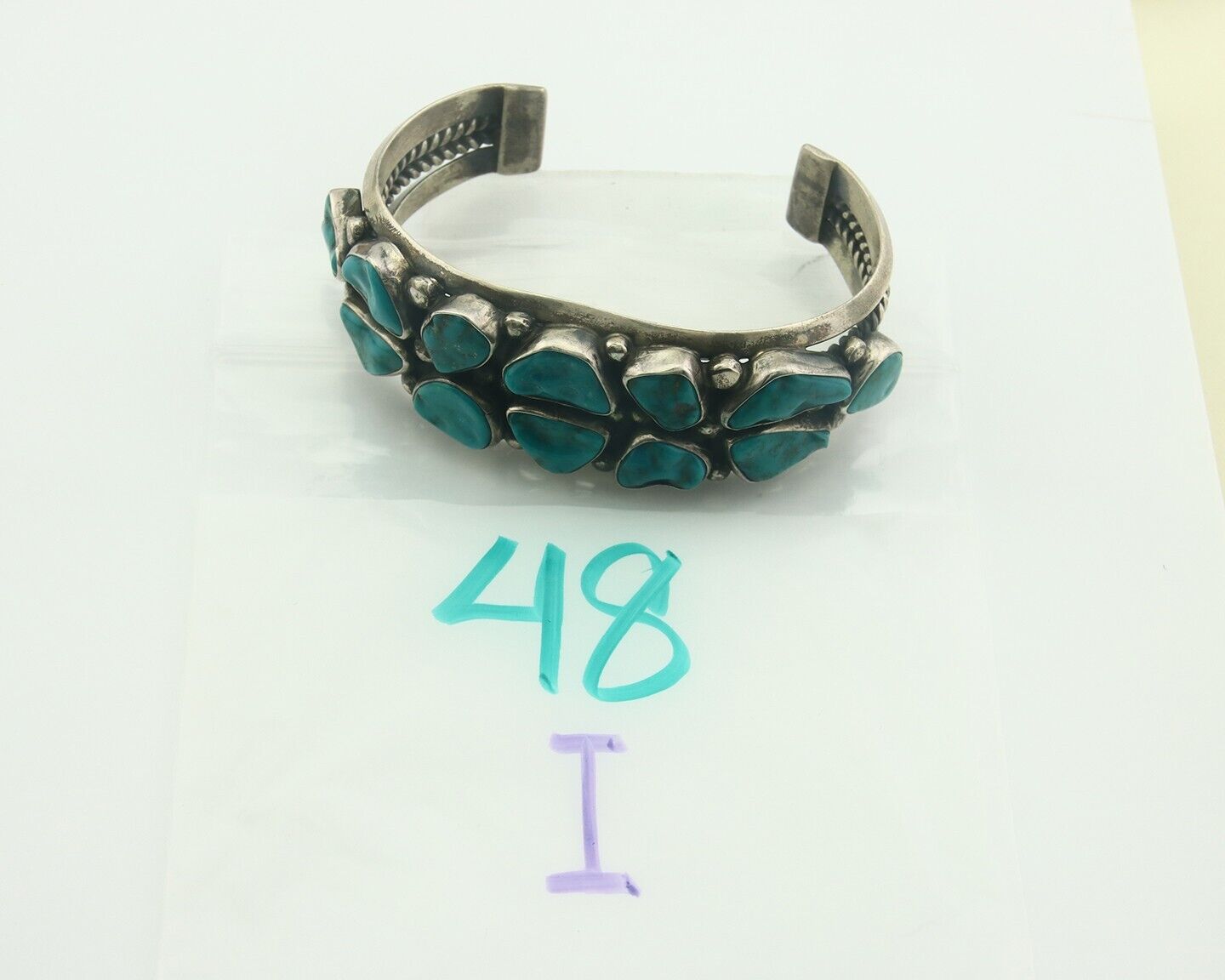 Men Navajo Bracelet 925 Silver Turquoise Cuff Signed Verdy Jake C.80's