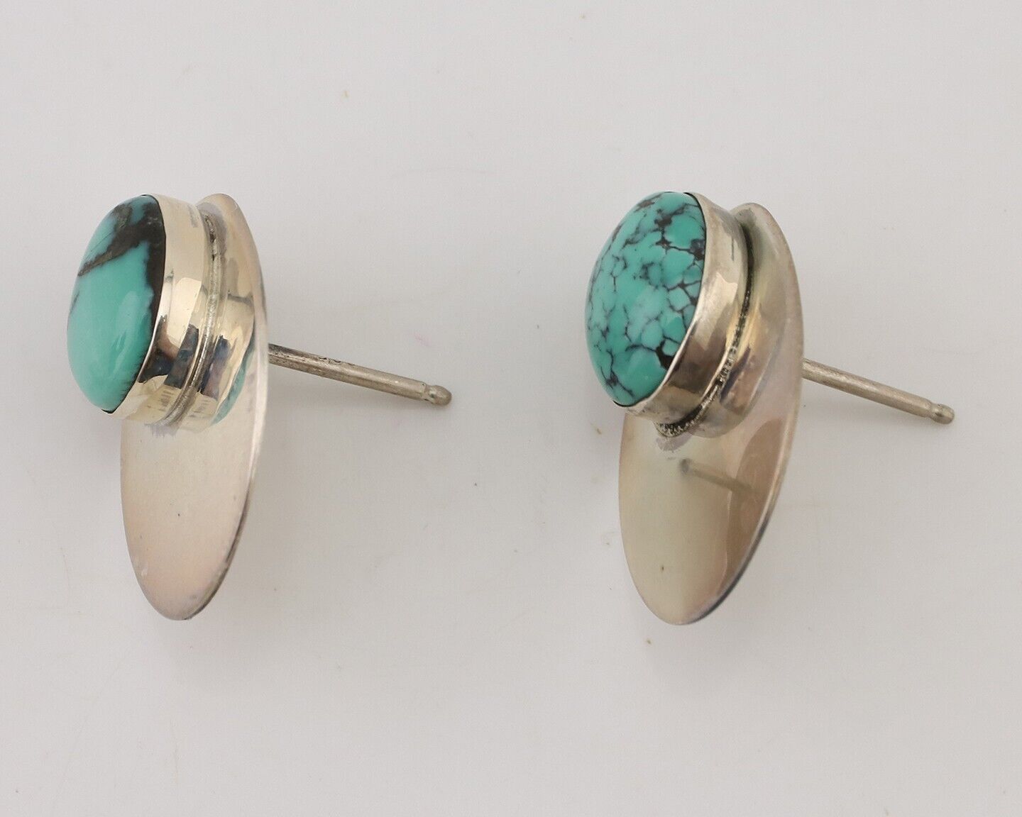 Navajo Shield Earrings 925 Silver Natural Turquoise Signed Ella Peters C.80's