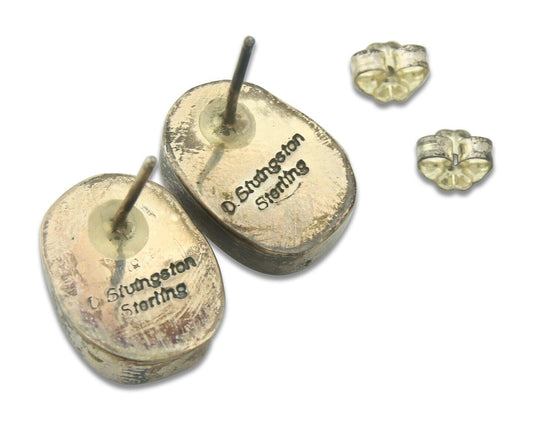 Navajo Earrings 925 Silver Spiderweb Natural Turquoise Signed D Lvingston C80s