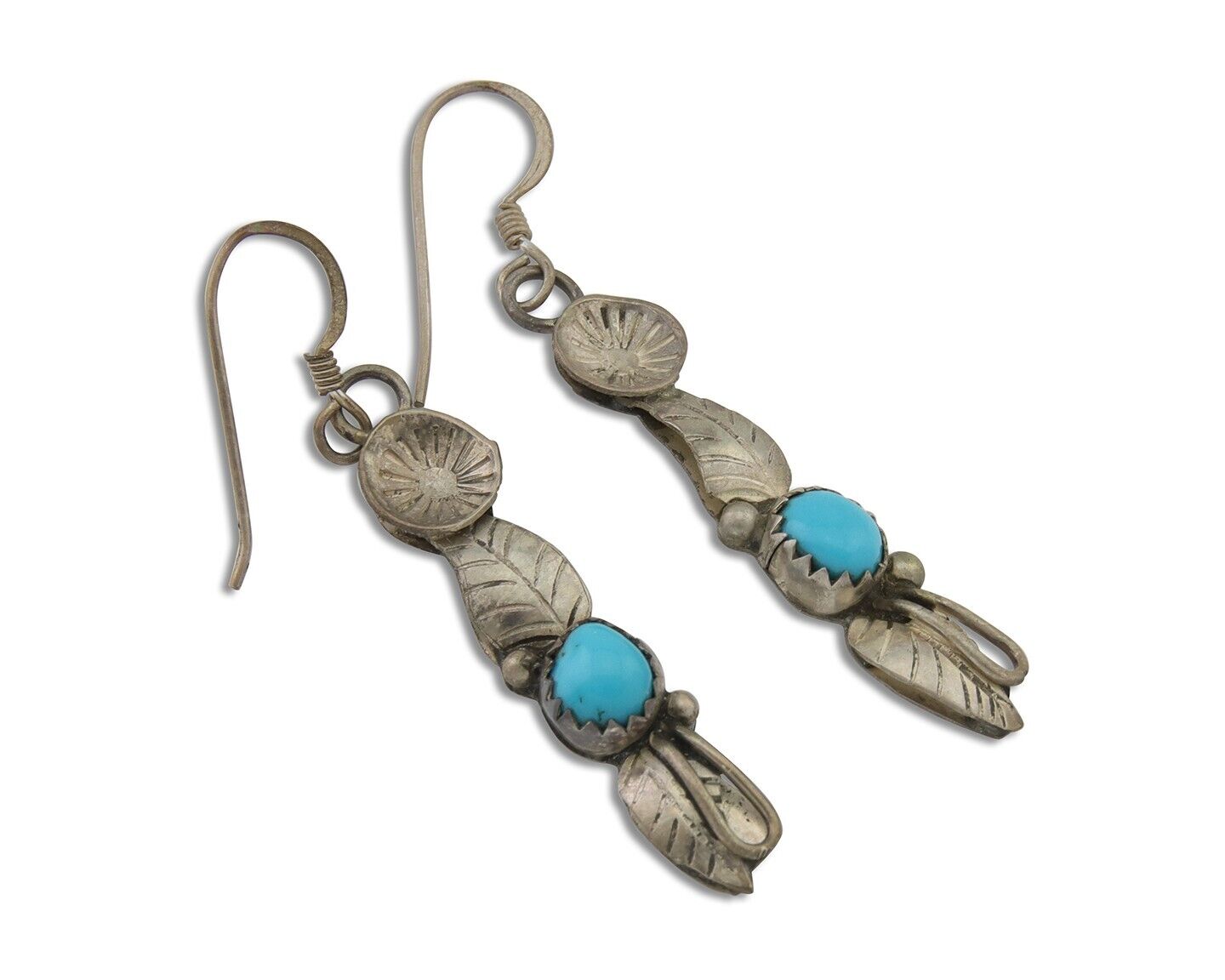 Navajo Dangle Earrings 925 Silver Natural Turquoise Native Artist C.80's