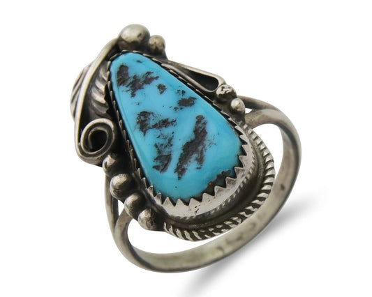 Navajo Ring 925 Silver Sleeping Beauty Turquoise Signed Justin Morris C.80's