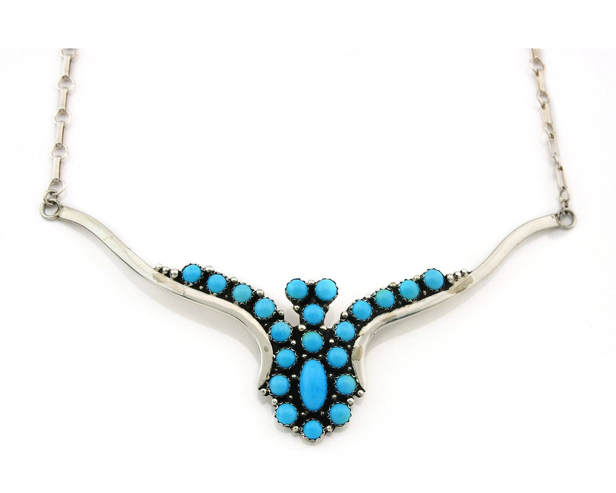 Navajo Necklace 925 Sterling Silver SB Turquoise Artist Signed LT C.80's