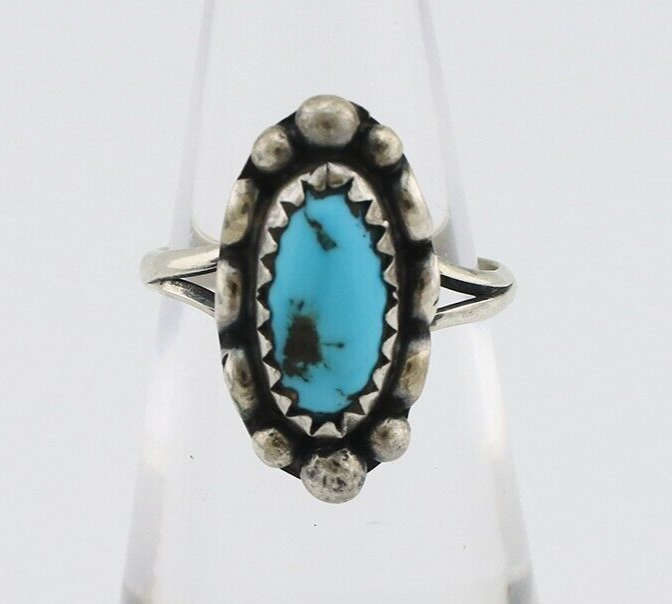 Navajo Ring 925 Silver Sleeping Beauty Turquoise Signed SkyStone Creations C80s