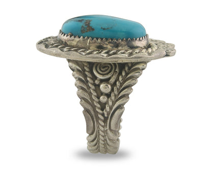Vintage Navajo Ring 925 Sterling Authentic Turquoise Signed Snail Size 16