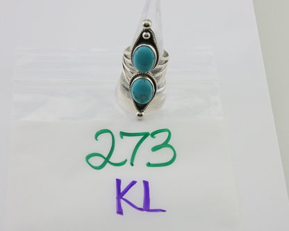 Navajo Ring 925 Silver Natural Blue Turquoise Signed Running Bear C.80's