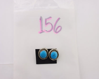 Navajo Earrings 925 Silver Natural Blue Turquoise Native American Artist C.80s