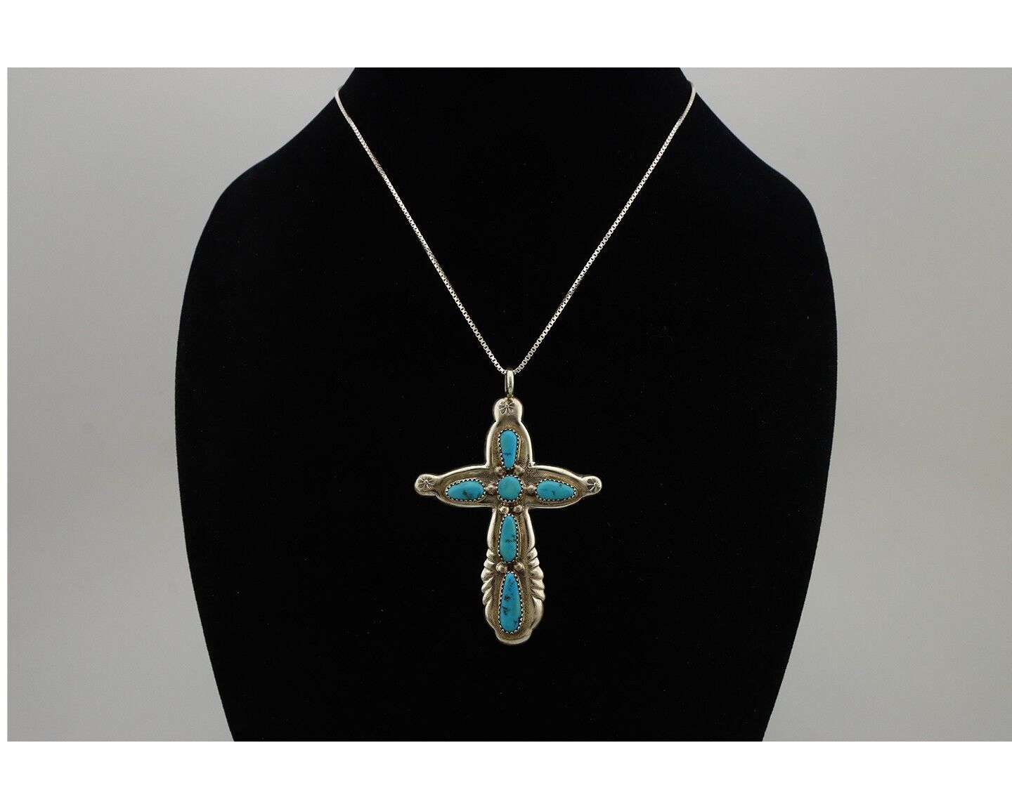 Zuni Cross Pendant 925 Silver SB Turquoise Artist Signed B. IULE C.80's