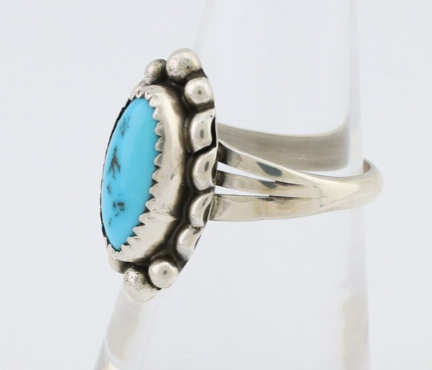 Navajo Ring 925 Silver Sleeping Beauty Turquoise Artist Signed SC C.80's