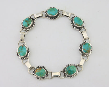 Navajo Bracelet 925 Silver Natural Blue Turquoise Native American Artist C.80's