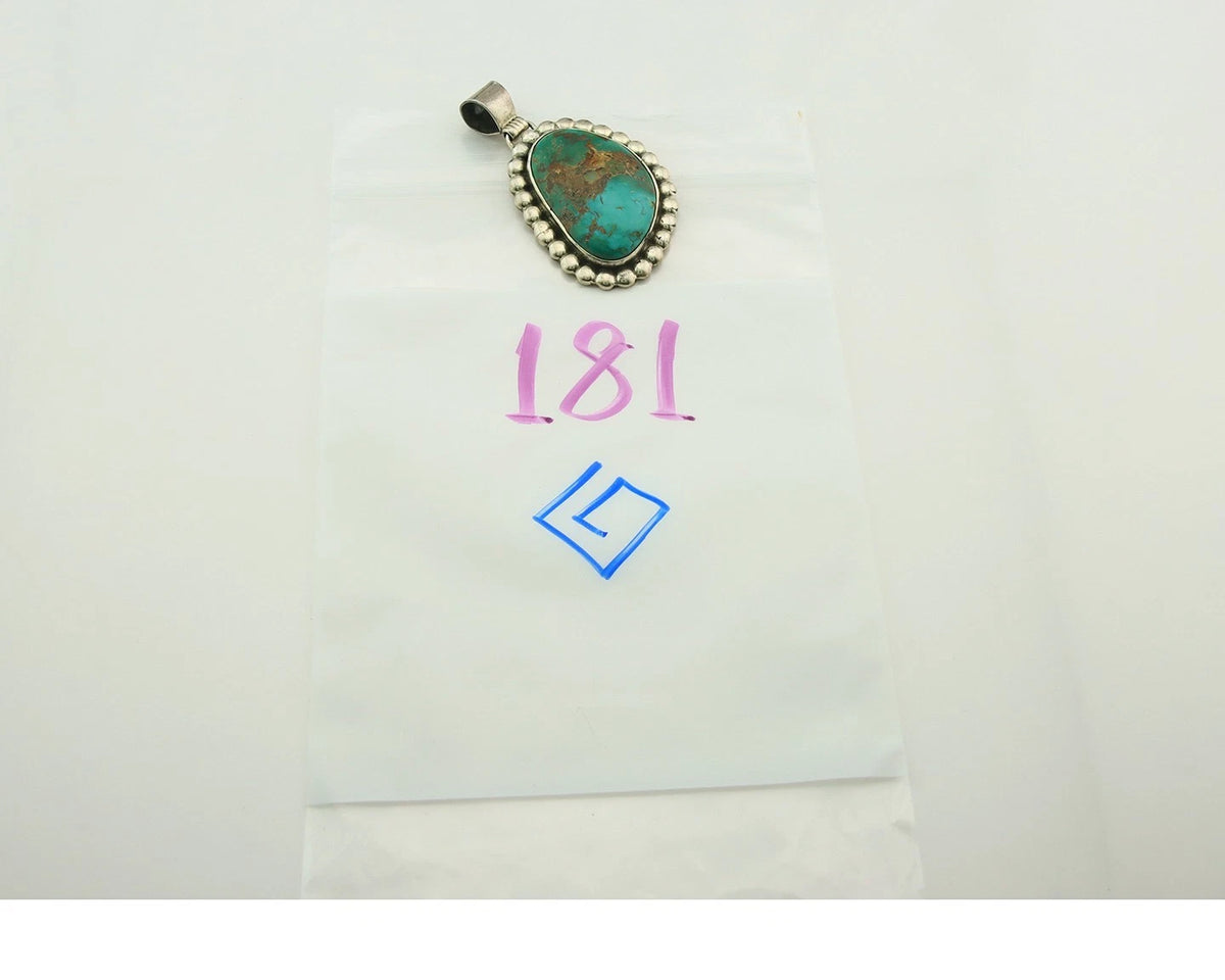 Navajo Pendant 925 Sterling Silver Natural Turquoise Vintage Signed Rabbit Stick