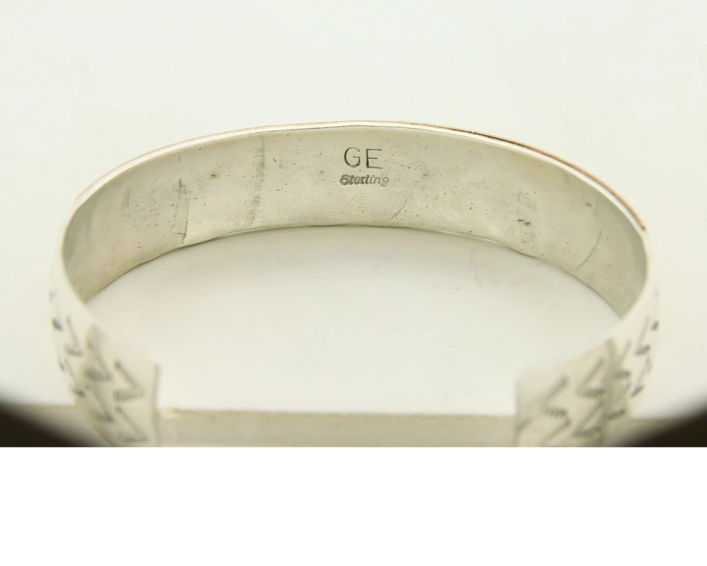 Navajo Cuff Bracelet Sterling Silver & Gold Vintage Storyteller Signed GE