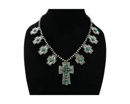 Navajo Cross Necklace Set Sterling Silver Turquoise Handmade Signed D Cadman