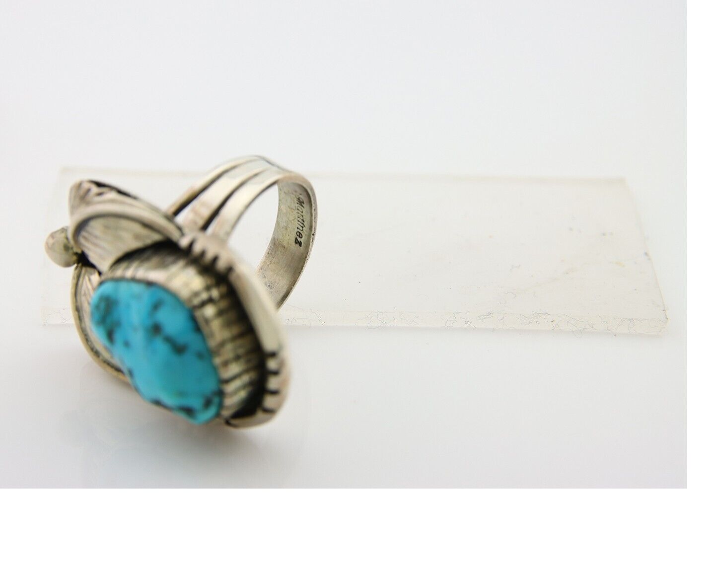 Navajo Ring .925 Sterling Blue Turquoise Artist Signed Martinez C.80's