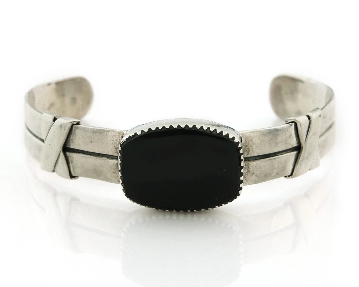 Navajo Cuff Bracelet 925 Sterling Silver Onyx Vintage Handmade