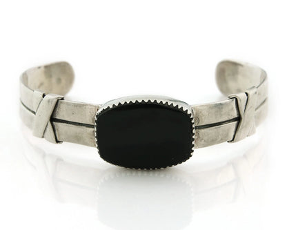 Navajo Cuff Bracelet 925 Sterling Silver Onyx Vintage Handmade