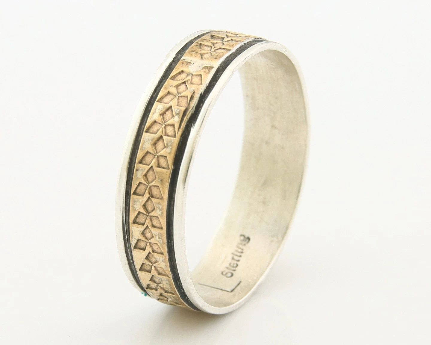 Men Navajo Ring Sterling Silver & Gold Turpens Pawn Vault Size 13.0
